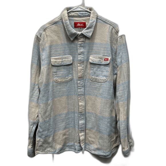 Alton. Men Flannel Jacket Plaid Blue Ivory Buttons XXL Pockets Long Sleeve - Picture 2 of 8